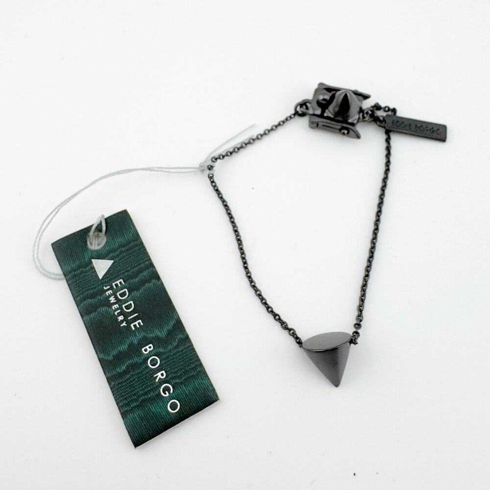 Eddie Borgo Bracelet Cone Spike Stud Pendant Black Silver Tone‎ Chain Adjustable